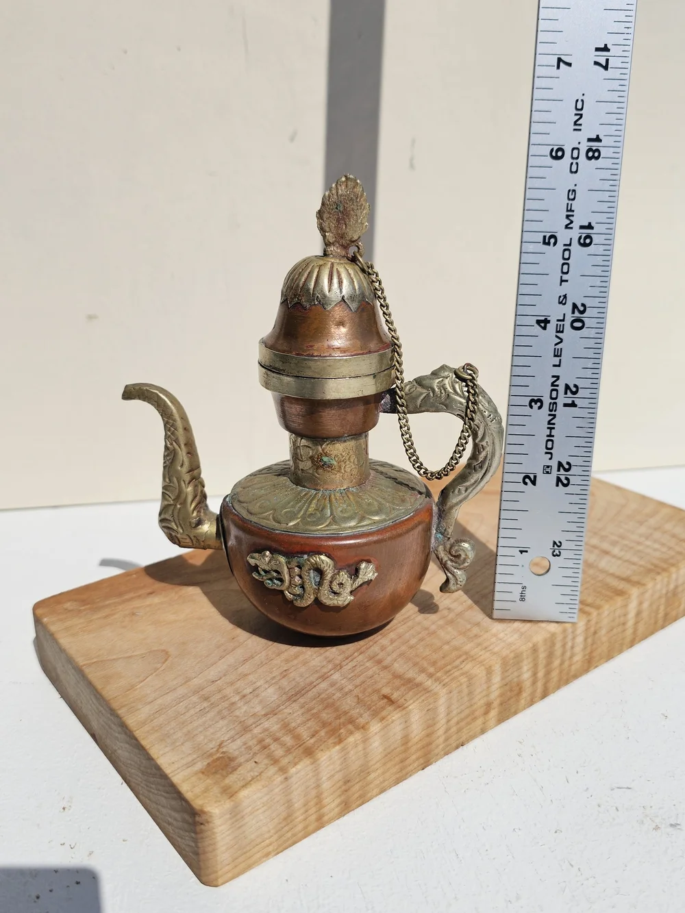 Vintage Tibetan Copper Silver Ewer Teapot Dragon Handle Elephant Pitcher